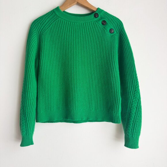 Sézane Bright Green Chunky Knit Cropped Sweater XXS - Picture 1 of 8